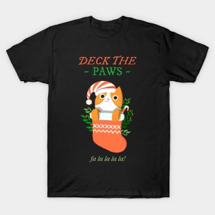 Deck the Paws (Deck the Halls) Christmas Cat in a Stocking T-Shirt